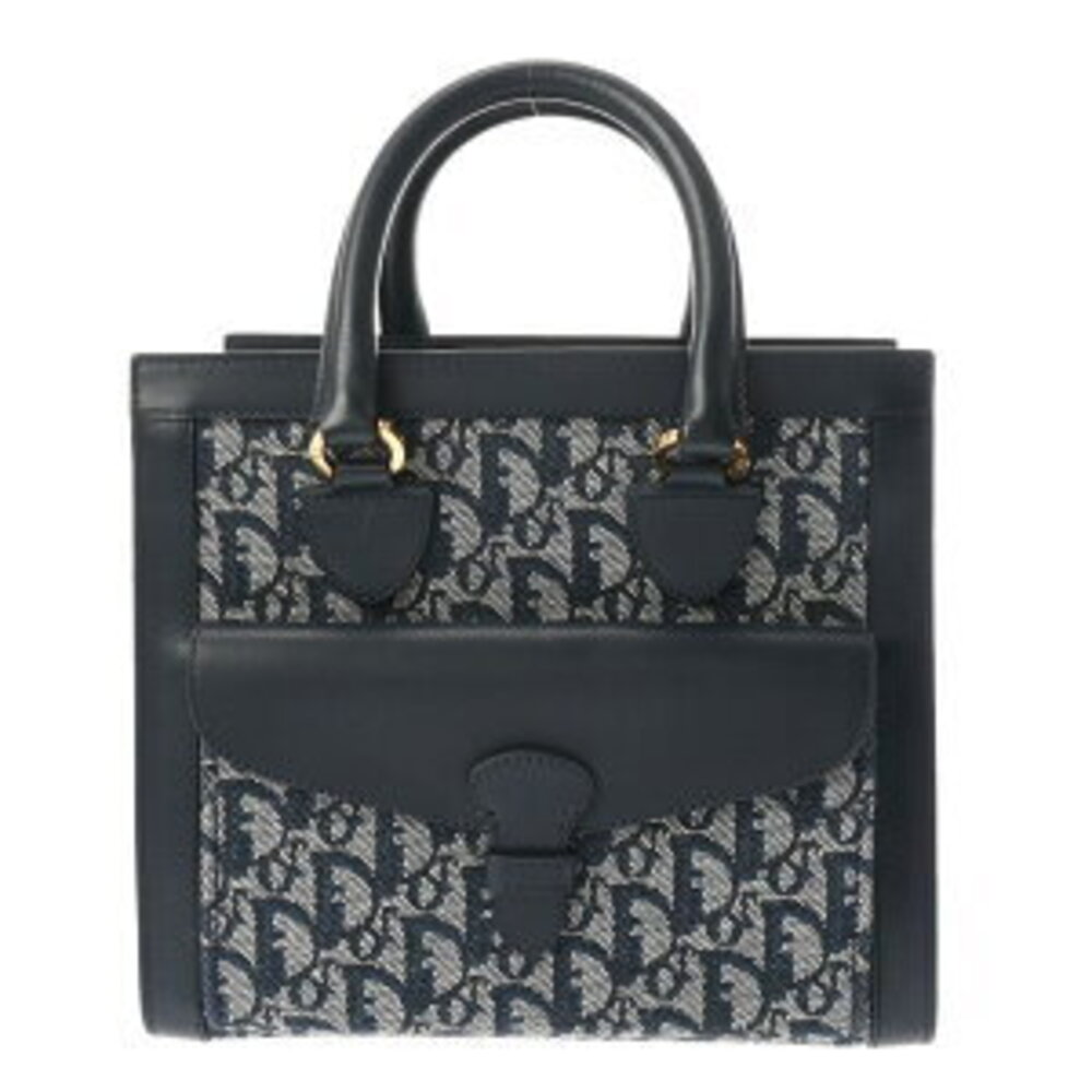 Dior Trotter Navy Blue Canvas Leather Handbag
